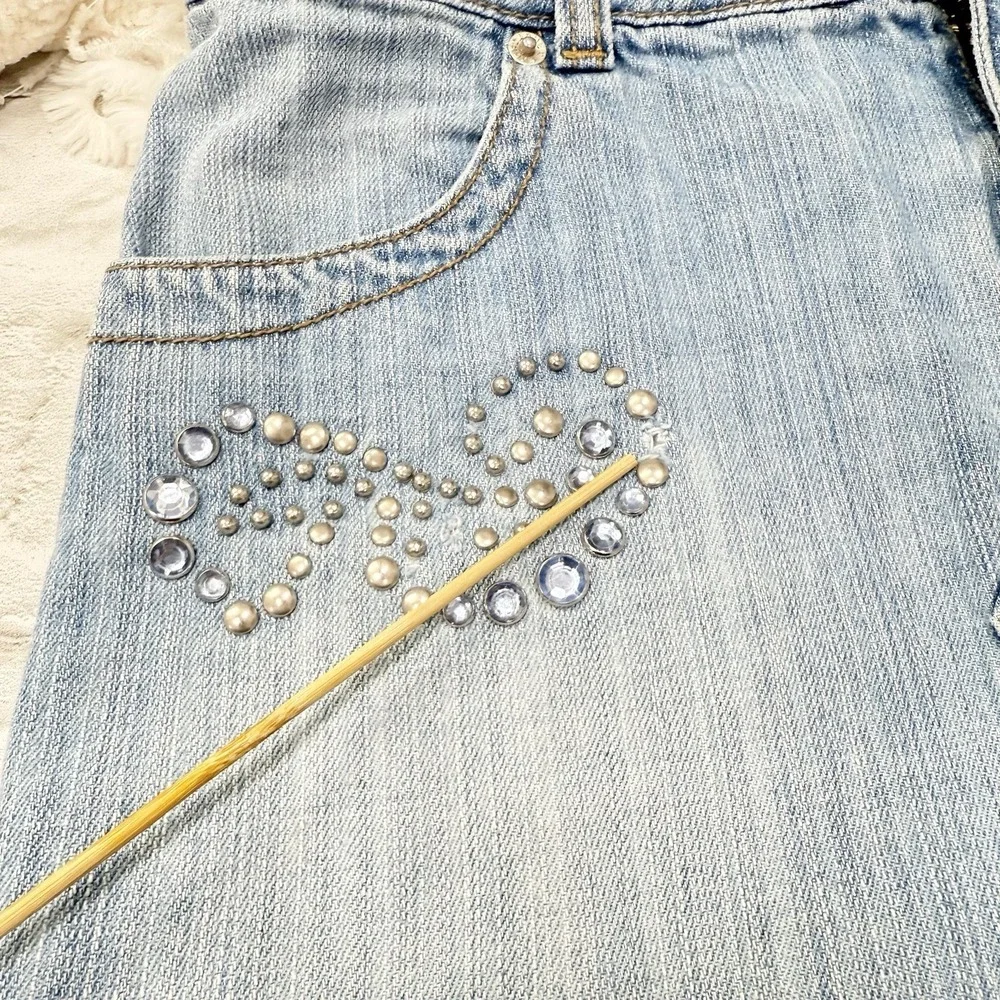 Vintage Y2K Jordache Low Rise Micro Mini‎ Denim Skirt 7/8 Embellished Light Wash